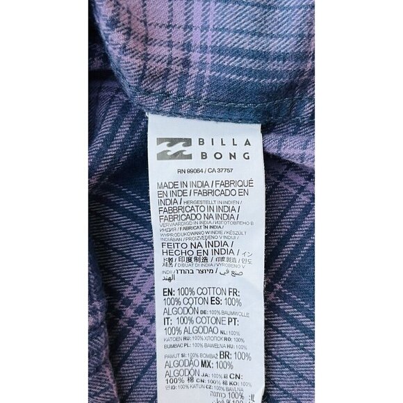 Billabong Men’s Plaid Coastline Flannel Button Down ABYWT00116 Size S - Picture 5 of 10